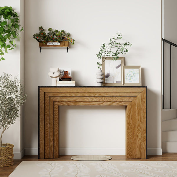 English Elm 47in Modern Wood Console Table Black+Natural — Two-Tone Entryway Sofa Table, Durable Rustic Style W3123P333722