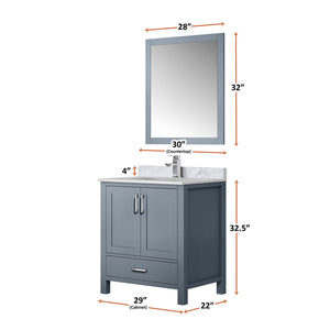 English Elm Dark Grey Bath Vanity Set With Carrara Marble Top, Chrome Faucet & Matching 28" Mirror - Stylish Upgrade! B2731S01250