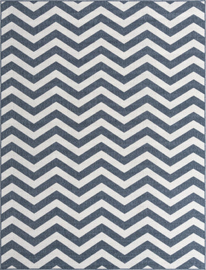 Unique Loom Outdoor Coastal Dalgalar Machine Made Chevron Rug Navy Blue, Ivory 7' 10" x 10' 0"
