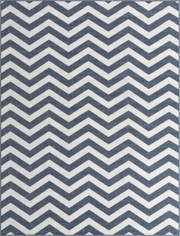 Unique Loom Outdoor Coastal Dalgalar Machine Made Chevron Rug Navy Blue, Ivory 7' 10" x 10' 0"