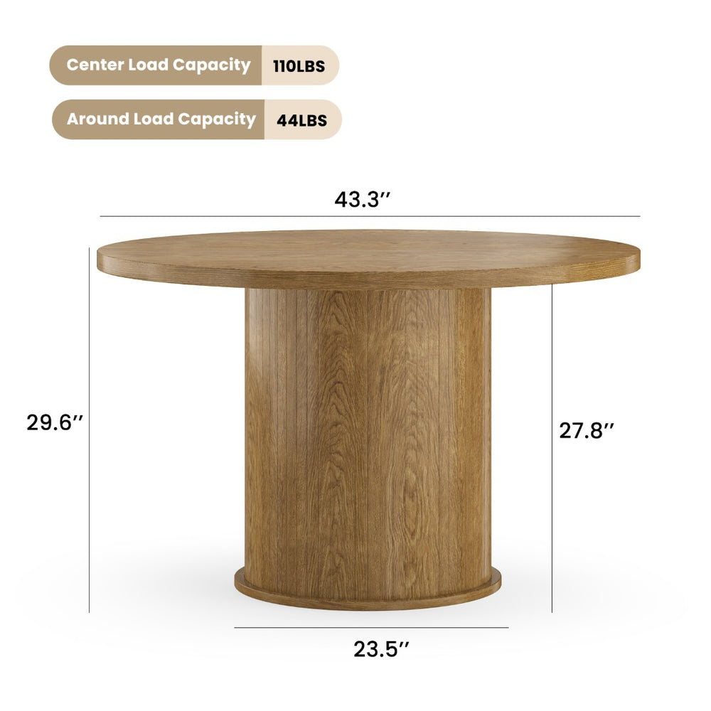 English Elm 43" Round Wood Dining Table with Geometric Metal Base Seats 4 Space Saving Modern Walnut T3623P433908