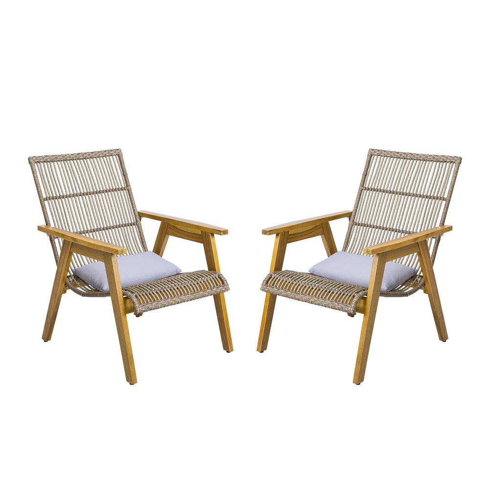 English Elm Christopher Knight Home® - Set of 2 Acacia Wood Lounge Chairs with Cushions — Teak Finish, Natural Wicker, Light Gray Fabric, 400lb Capacity, Patio Seating 26.5"W x 35.25"H 73165.00