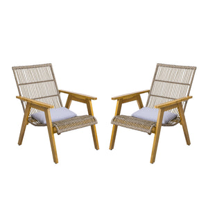 English Elm Christopher Knight Home® - Set of 2 Acacia Wood Lounge Chairs with Cushions — Teak Finish, Natural Wicker, Light Gray Fabric, 400lb Capacity, Patio Seating 26.5"W x 35.25"H 73165.00