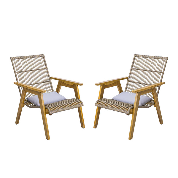 English Elm Christopher Knight Home® - Set of 2 Acacia Wood Lounge Chairs with Cushions — Teak Finish, Natural Wicker, Light Gray Fabric, 400lb Capacity, Patio Seating 26.5"W x 35.25"H 73165.00