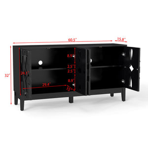 English Elm 60.5" Mid Century Sideboard Buffet Cabinet with Adjustable Shelves, Outlet Holes, Durable Black Finish W1801P268982