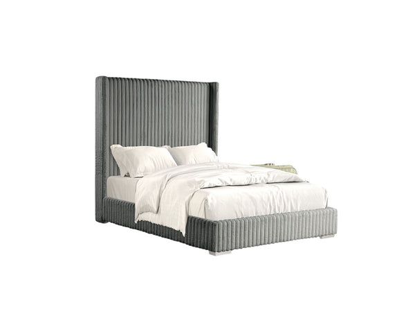 English Elm Gray Contemporary Queen Bed with Fur Chenille Upholstery, Mattress-Ready, Engineered Wood Frame Gray 80 L x 60 W x 9 H B2741P320863