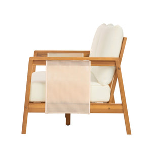 English Elm 2 Piece Outdoor Acacia Wood Loveseat and Coffee Table Set with Textilene Weave Cushions Brown,Teak+ Beige N768P368824T