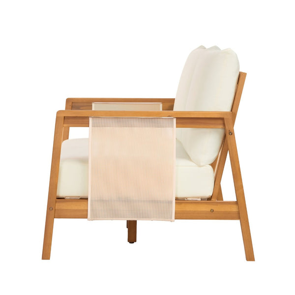 English Elm 2 Piece Outdoor Acacia Wood Loveseat and Coffee Table Set with Textilene Weave Cushions Brown,Teak+ Beige N768P368824T