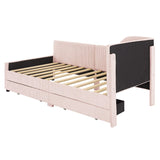 English Elm Twin Size L-Shaped Corduroy Daybed,Upholstered Bed Frame With 2 Storage Drawers,Pink