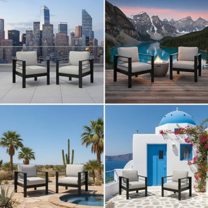 English Elm 2-pack Outdoor Cast Aluminum Armchairs with Uv Resistant Olefin Cushions for Patio Black+ Gray B082P454993