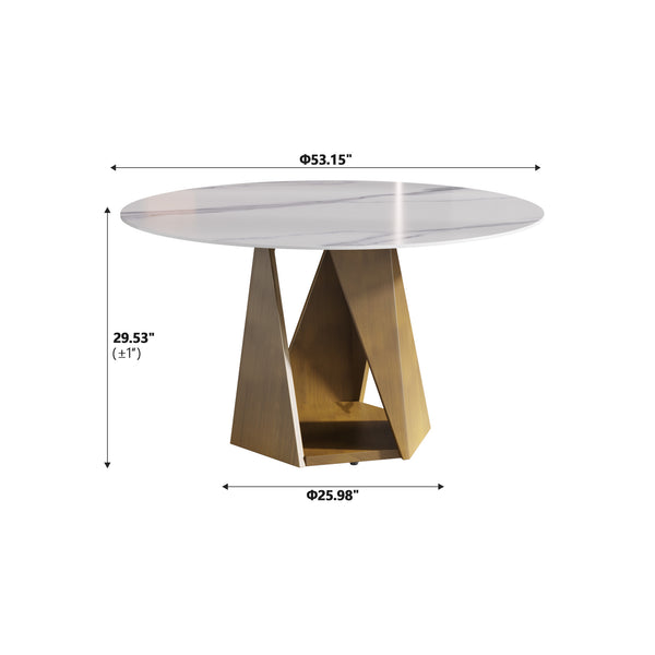 English Elm 53" Round Marble Dining Table - Elegant Artificial Marble Top & Sturdy Bronze Base For 6 People W1535S00407