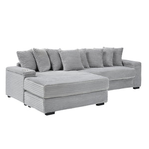 English Elm 111.4 Corduroy L-shaped Sofa with Chaise, Cup Holder & Storage Armrest, Solid Wood Frame, 500lb Capacity Gray W1658S00132