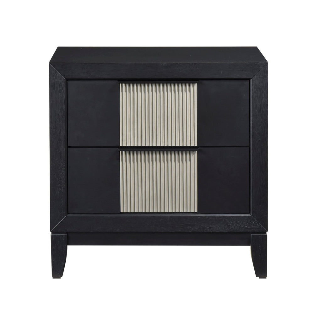 English Elm Contemporary Solid Wood Nightstand Reeded Drawer Fronts Charcoal Finish Bedroom Storage B011P456471