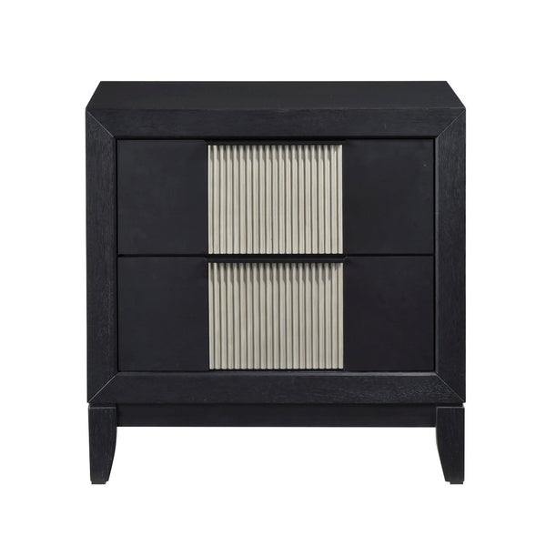 English Elm Contemporary Solid Wood Nightstand Reeded Drawer Fronts Charcoal Finish Bedroom Storage B011P456471
