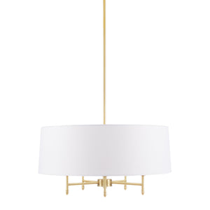 JLA Home Hampton Hill - Presidio Gold-Brass 5-Light Dimmable Chandelier with White Tapered Drum Shade, Adjustable 62.5" MPS150-0067