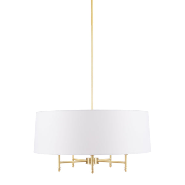 JLA Home Hampton Hill - Presidio Gold-Brass 5-Light Dimmable Chandelier with White Tapered Drum Shade, Adjustable 62.5" MPS150-0067