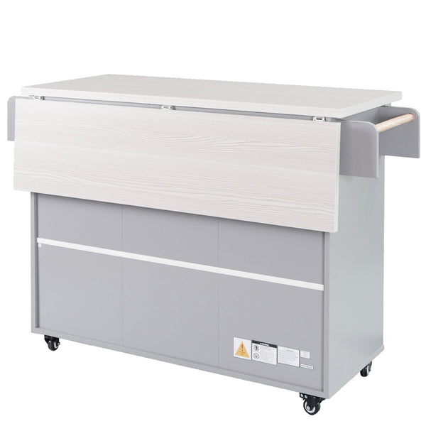English Elm K&K Kitchen Island with Tilt-Out Trash Can, Drop Leaf Counter, Adjustable Shelf, Rolling Cart Grey WF326381AAG