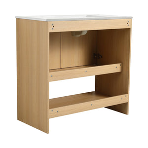 English Elm 36" Modern Bathroom Vanity With Ceramic Sink, Soft Closing Doors & Open Shelf For Stylish Storage W1972S00019