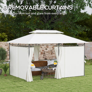English Elm Outdoor Large Patio Gazebo Steel Frame Double Tier Canopy with Curtains for Backyard Cream White T3971P426861
