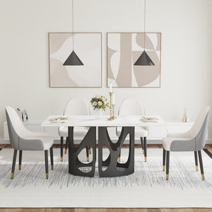 English Elm 63" Modern Sintered Stone Dining Table With Black Iron Legs - Seats 6, Scratch & Stain Resistant W1535S00435