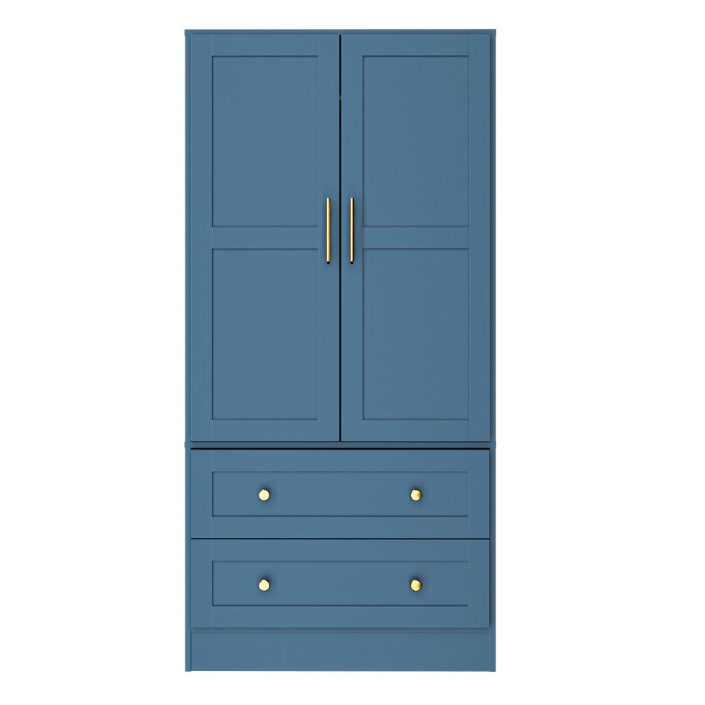 English Elm Shaker Two Door Wardrobe Armoire with Hanging Rod Drawers and Bedroom Storage T3210P477664