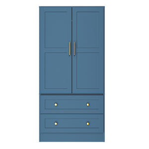English Elm Shaker Two Door Wardrobe Armoire with Hanging Rod Drawers and Bedroom Storage T3210P477664