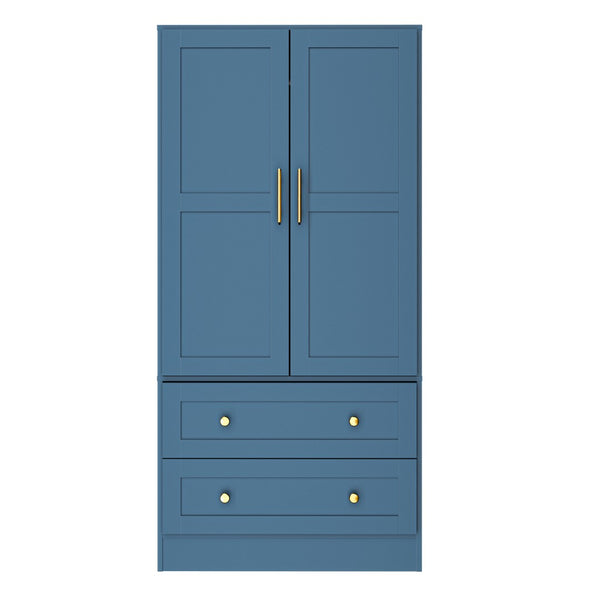 English Elm Shaker Two Door Wardrobe Armoire with Hanging Rod Drawers and Bedroom Storage T3210P477664
