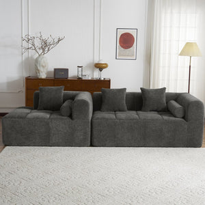 English Elm 101.2" Modern Sectional Sofa Full-Compressed Modular Couch with Deep Seating, Tufted Chenille Fabric, Pillows Included Grey N719S001890E