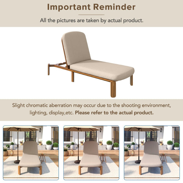 English Elm Outdoor Acacia Wood Chaise Lounge Reclining Patio Chair with Cushion for Poolside Brown N719P445623D