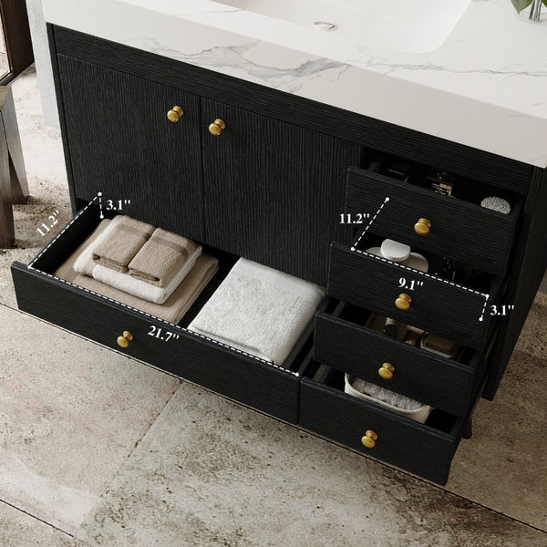 English Elm 36" Freestanding Bathroom Vanity Sintered Stone Top Ceramic Sink Stainless Steel Legs Black,Gold,White W3136S00068
