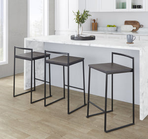 English Elm Stackable Counter Stools Bamboo Seat Matte Black Steel Frame Kitchen Island Set of 2 B202P471210
