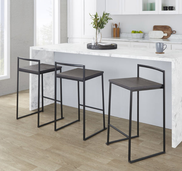 English Elm Stackable Counter Stools Bamboo Seat Matte Black Steel Frame Kitchen Island Set of 2 B202P471210