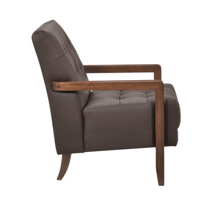English Elm Modern Tufted Leather Accent Chair with Walnut Wood Frame, Upholstered Seat, Compact Stylish Design Dark Brown 28 L x 21 W x 25.75 H B011P271925