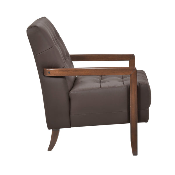 English Elm Modern Tufted Leather Accent Chair with Walnut Wood Frame, Upholstered Seat, Compact Stylish Design Dark Brown 28 L x 21 W x 25.75 H B011P271925