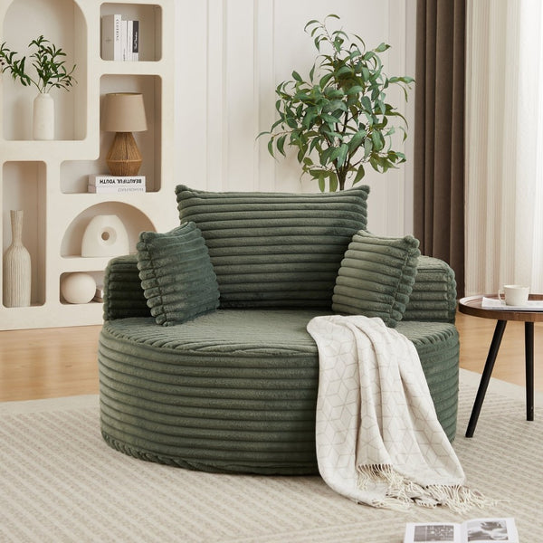 English Elm 50"l Corduroy Oversized Sleeper Chair with Neck Pillow Support for Lounge or Bedroom Green W834P405866