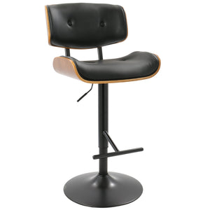 English Elm Lombardi Mid-Century Modern Adjustable Barstool with Swivel, Walnut Back and Tufted Faux Leather Seats (Set of 2) Black B202S00949