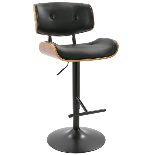 English Elm Lombardi Mid-Century Modern Adjustable Barstool with Swivel, Walnut Back and Tufted Faux Leather Seats (Set of 2) Black B202S00949