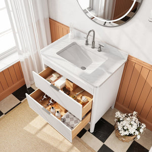 English Elm Fully Assembled 36 Inch White Bathroom Vanity with Carrara Marble Top and Soft Close Cabinet W1826P439634