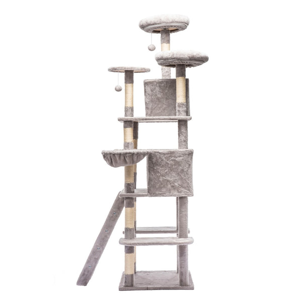 English Elm Large 7 Tier Plush Cat Tree with Dual Condos Hammock Sisal Posts for Multi Cat Homes Gray W1578P447623