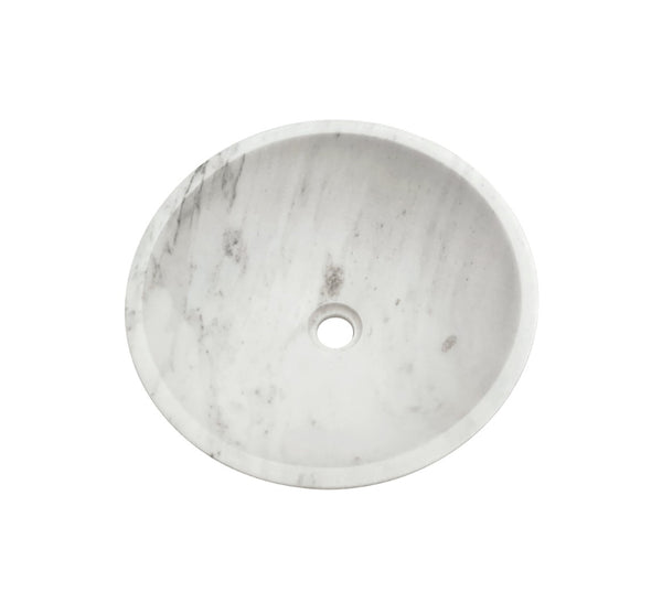 English Elm White Natural Marble Vessel Sink - Semi-Polished Elegance For Modern Bathrooms, 15.7" Diameter W1696P333277-GIGA