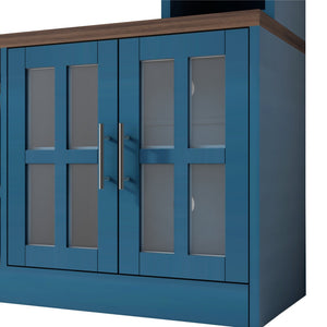 English Elm U-can Modern Farmhouse Wall Unit with Electric Fireplace Bookshelves and Glass Cabinet Doors Navy Blue SJ000153AAN