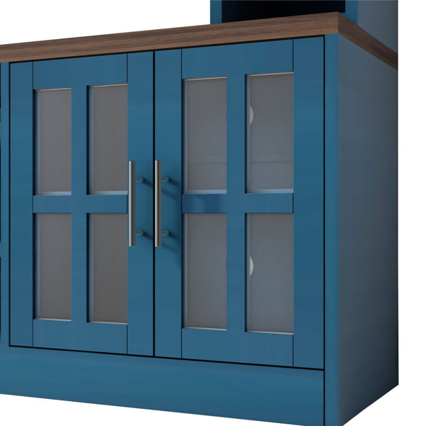 English Elm U-can Modern Farmhouse Wall Unit with Electric Fireplace Bookshelves and Glass Cabinet Doors Navy Blue SJ000153AAN