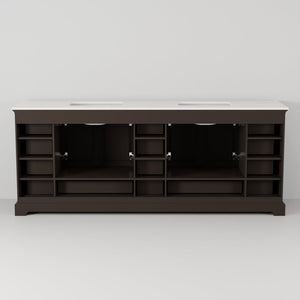 English Elm Espresso Double Bath Vanity 84" W x 22" D with Two Cabinets, 14 Drawers & 34" Mirrors, Fully Assembled B2731S00549