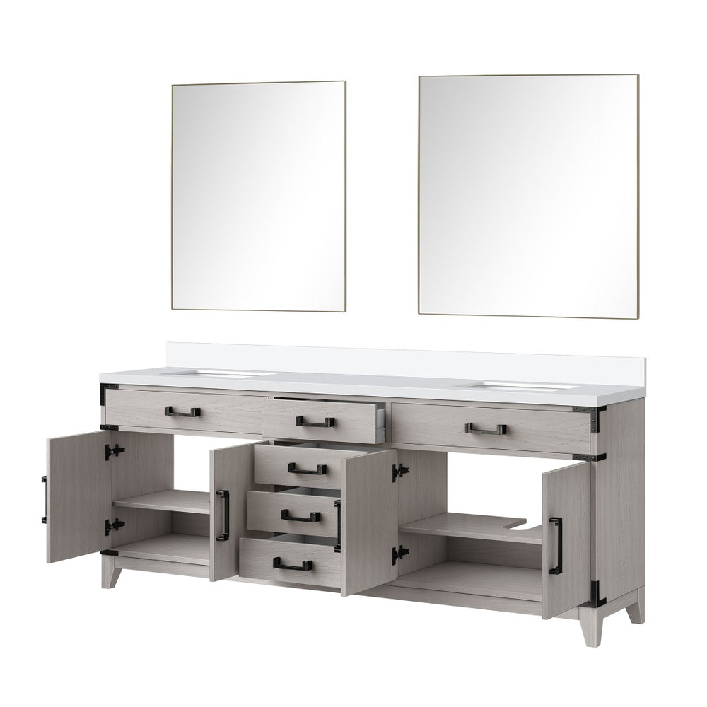 English Elm White Oak Double Bath Vanity With White Quartz Top & Mirrors – Elegant Storage & Style For Two B2731S01617-GIGA