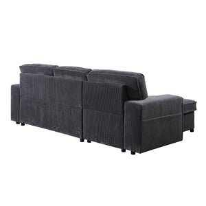 English Elm U_STYLE Chenille Upholstery Sleeper Sectional Sofa with Pull-Out Bed, Chaise Storage & Comfort Gray W1099S00168