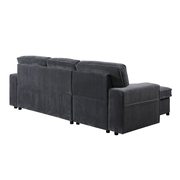 English Elm U_STYLE Chenille Upholstery Sleeper Sectional Sofa with Pull-Out Bed, Chaise Storage & Comfort Gray W1099S00168