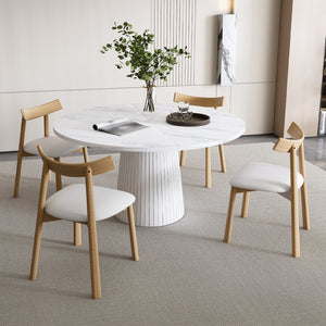 English Elm Retractable Rock Slab Dining Set with Leather Wrapped Base for Compact Apartments White W2700S00127