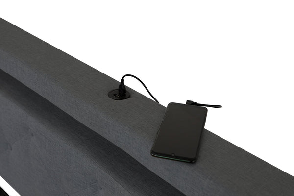 English Elm Queen Upholstered Bed Frame with Headboard, USB Charging, RGB LED Lights & 4 Storage Drawers, Dark Gray W1960P175566