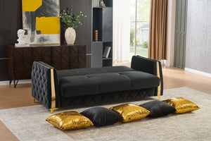 English Elm Lippa 2 Piece Quilted Polyester Sofa Set with Gold Steel Legs for Modern Living Black B009S02235