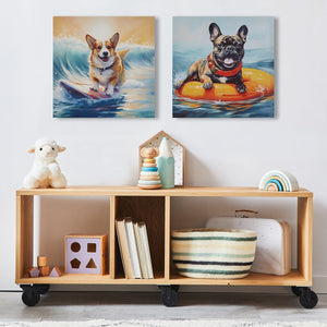 JLA Home Madison Park - Chihuahua Beach Canvas Art by Tessa Kane — Whimsical, Vibrant Ready-to-Hang Print for Playful Decor Corgi/Blue Multi ID95C-0054
